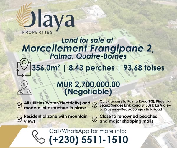 Land for sale at Morcellement Frangipane 2, Palma, Quatre-Bornes — 356 m², 8.43 perches